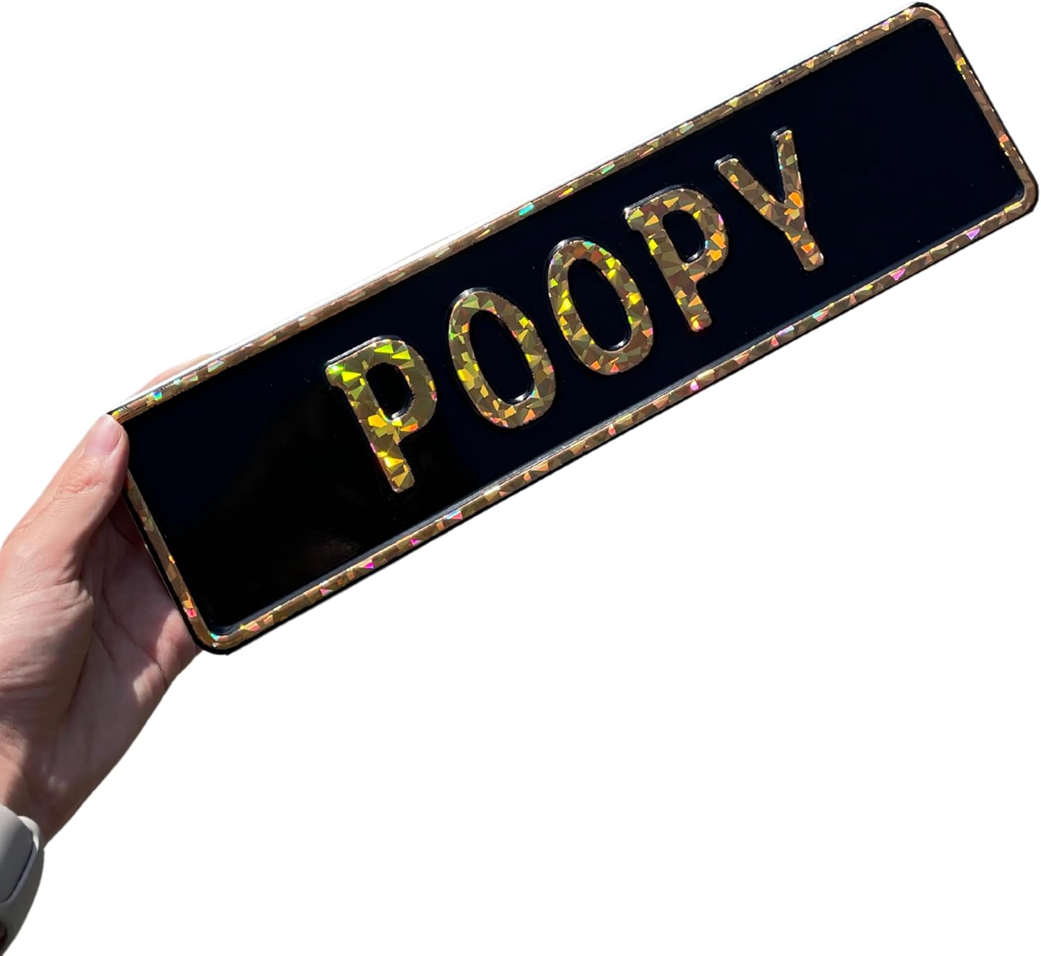 Custom Black Nameplate. Wall Hangings Signs. License Plate Delete. Car decoration interior fathers day gift daughter. (Silver crystal text)