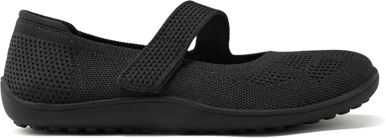 Arromic Wide Toe Box Flat Shoes Women Mary Jane Flat Shoes Comofortable Ballet Flat with Adjustable Straps Slip on Washable Knit Casual Flats Black - Image 3