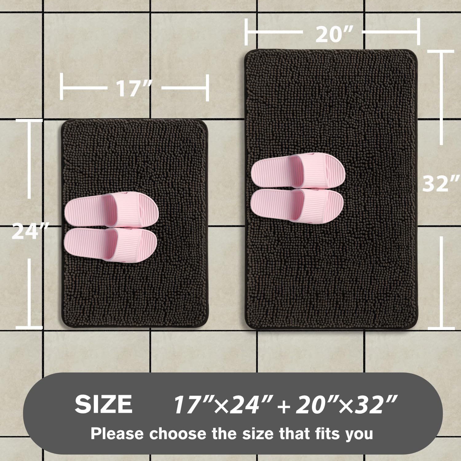 Juego de alfombras de baño PureSwan color marrón chocolate, 2 piezas – alfombra de baño absorbente y lavable, antideslizante, alfombras de baño gruesas y suaves de felpilla para el suelo del baño