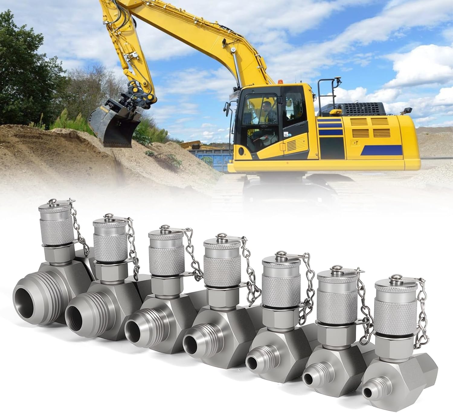 JIC37 Hydraulic Swivel Run Tees, Tee Connector & Tester Coupling Set, Fit for Most Excavator Construction Machinery - Hydraulic Fitting Pressure Test Kit (7 Pack)