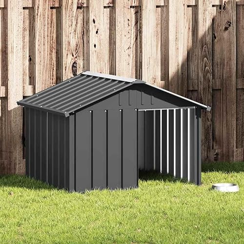 Miniatura 2 de vidaXL Casa para perros antracita Construcción duradera de acero galvanizado Techo para exteriores Entrada abierta para un fácil acceso
