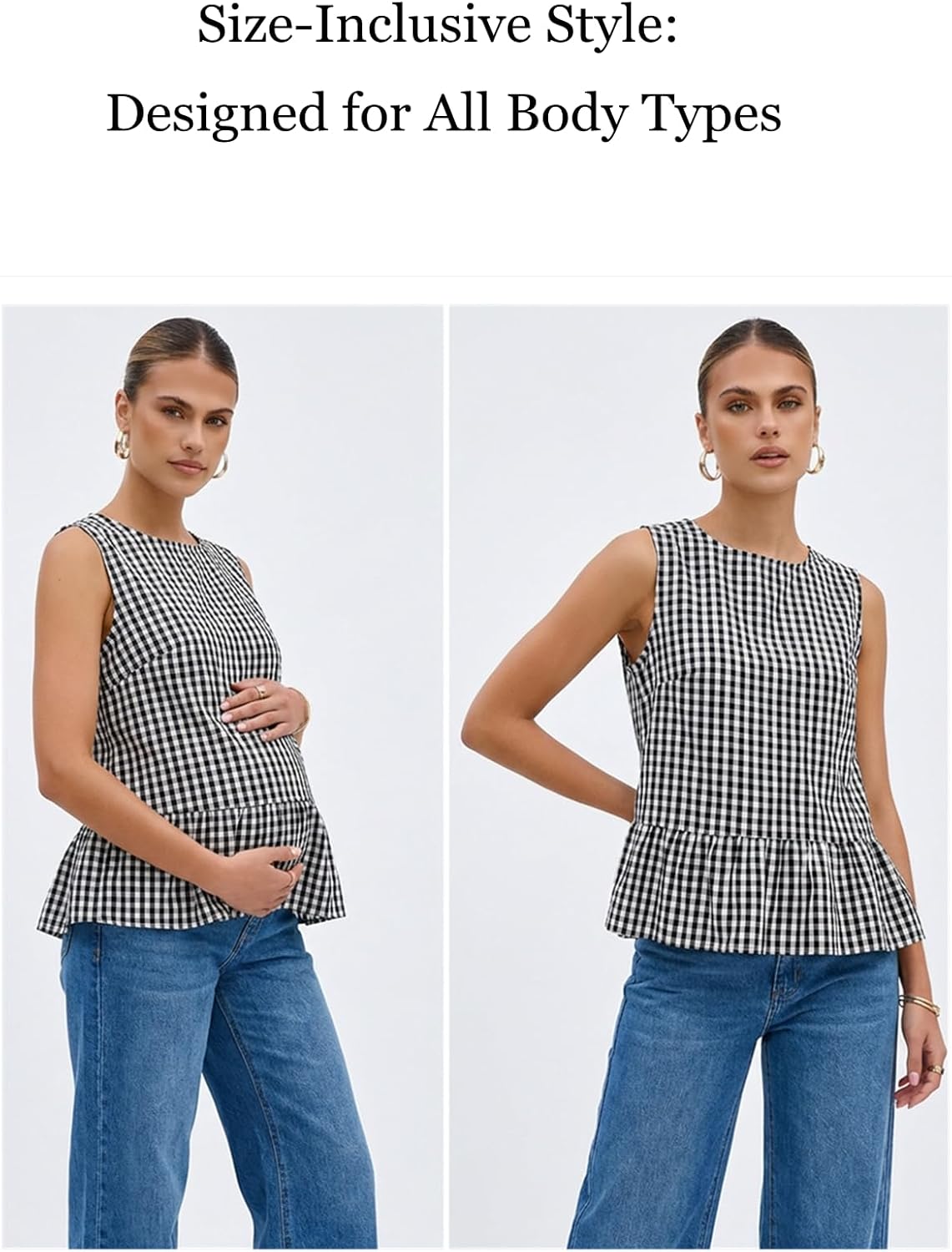 BLENCOT Women Gingham Sleeveless Shirts Ruffle Round Neck Peplum Tank Tops Business Casual Dressy Blouses - Image 4