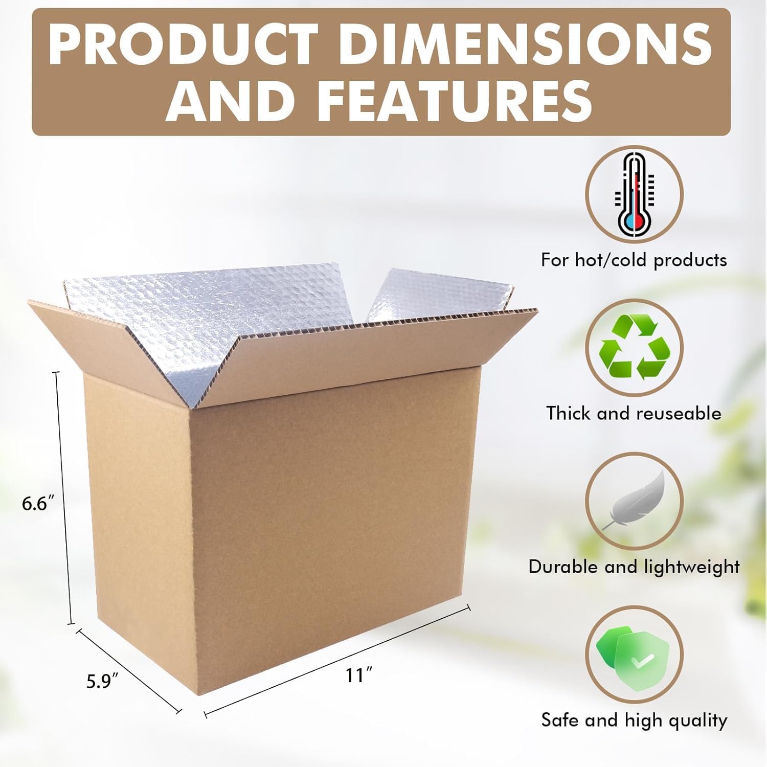 12 Pack Insulated Shipping Boxes for Shipping Frozen Food, Cold Shipping Boxes, Large Foil Cooler Carton Moving Kits for Mailing Packing, 11 x 6.1 x 7.8 Inch, Carton Material with Aluminum Foil