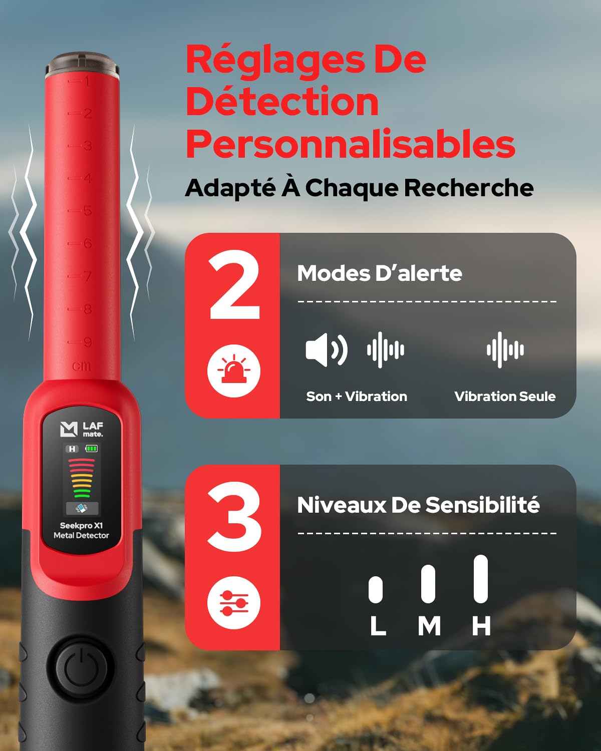 2-en-1 Détecteur de Métaux Pinpointer avec Pelle de Fouille, Détection 360°, Étanche IP68, 3 Niveaux de Sensibilité, Alerte Sonore et Vibration, pour Adultes et Enfants Chasse au Trésor