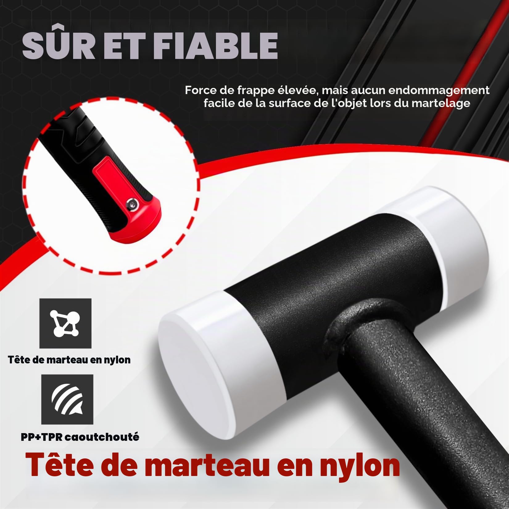 C&T Maillet souple anti-retour, 40 mm de diamètre, manche en tube d'acier, tête en nylon remplaçable pour l'entretien et le montage