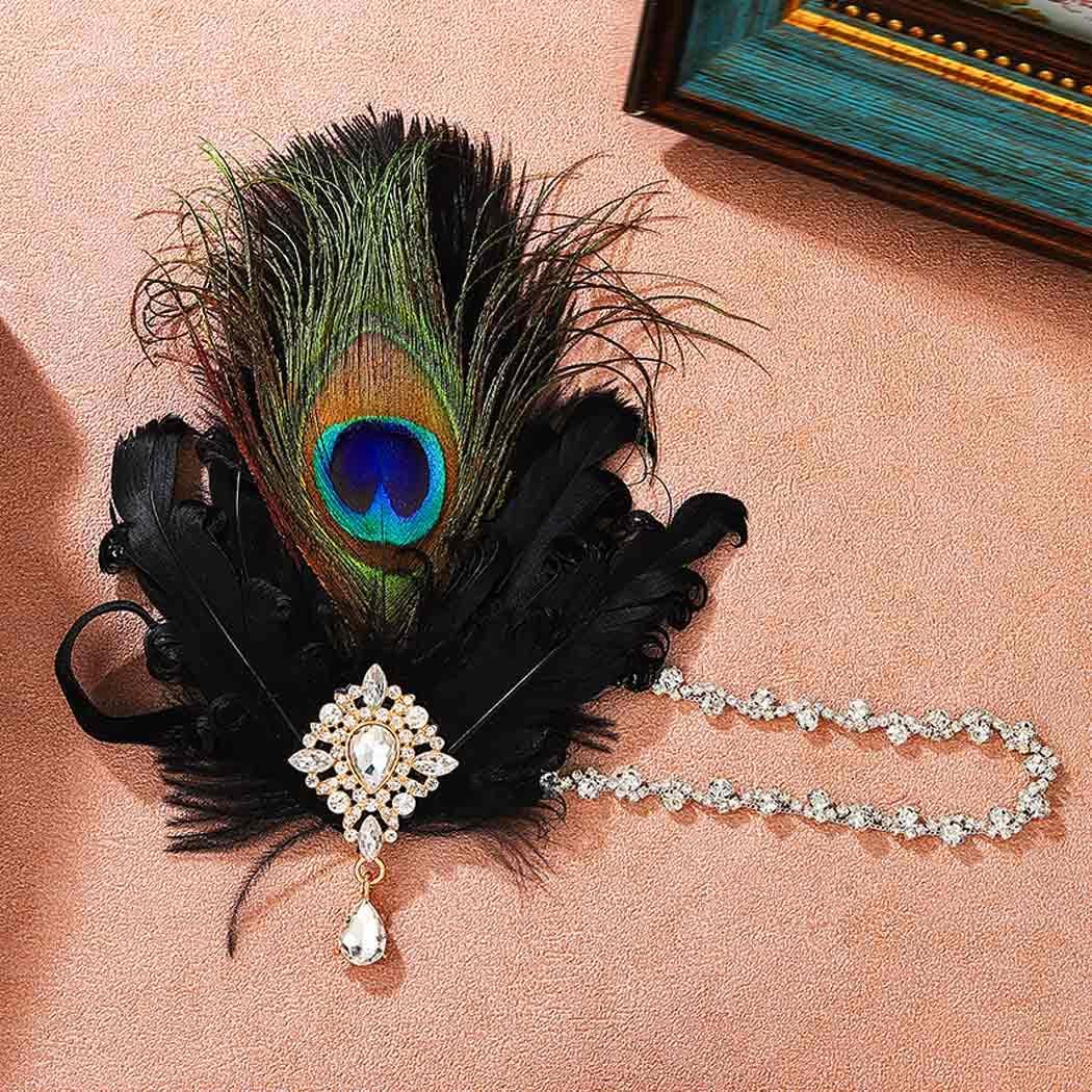 Peacock Hair Accessories Flapper Headpiece 1920s Feather Headband for Women