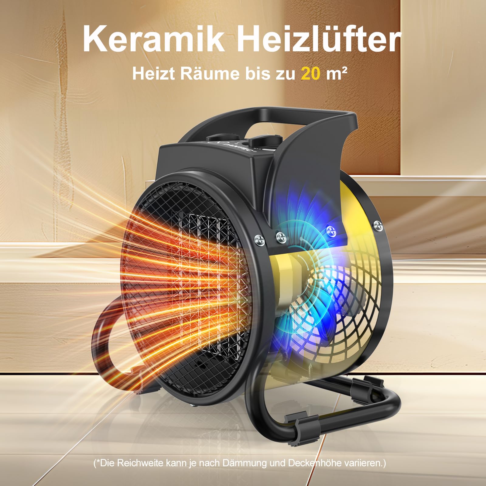 Heizlüfter 2000 Watt Keramik mit Thermostat, 3 Heizstufen | Heizstrahler Elektro Bauheizer – Heizgerät ideal für Badezimmer, Hausgebrauch, Terrasse, Garage, Baustellen, Werkstatt