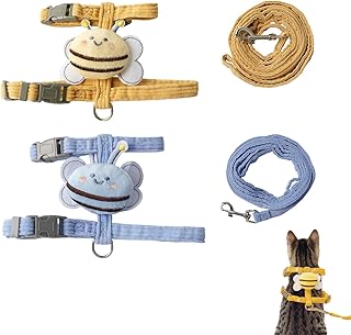 XHYASD 2 Stück Katzengeschirr mit Leine Ausbruchsicher, Verstellbares Katzenleine, Niedlich Cat Harness für Outdoor Training Gehen, Blau und Gelb (M) product image