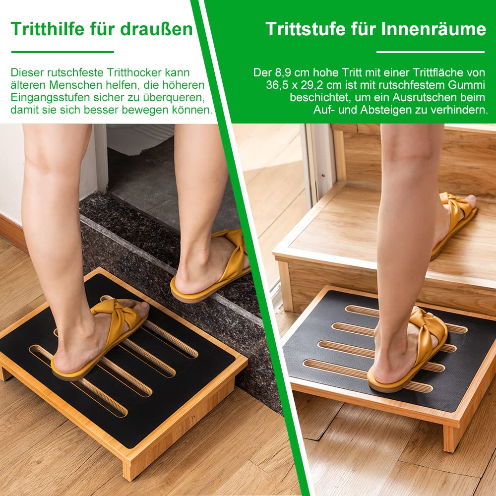 StrongTek Einstufiger Hocker für Erwachsene mit Rutschfester Gummi-Trittfläche, tragbarer einzelner Holzerhöhung (natürlich)