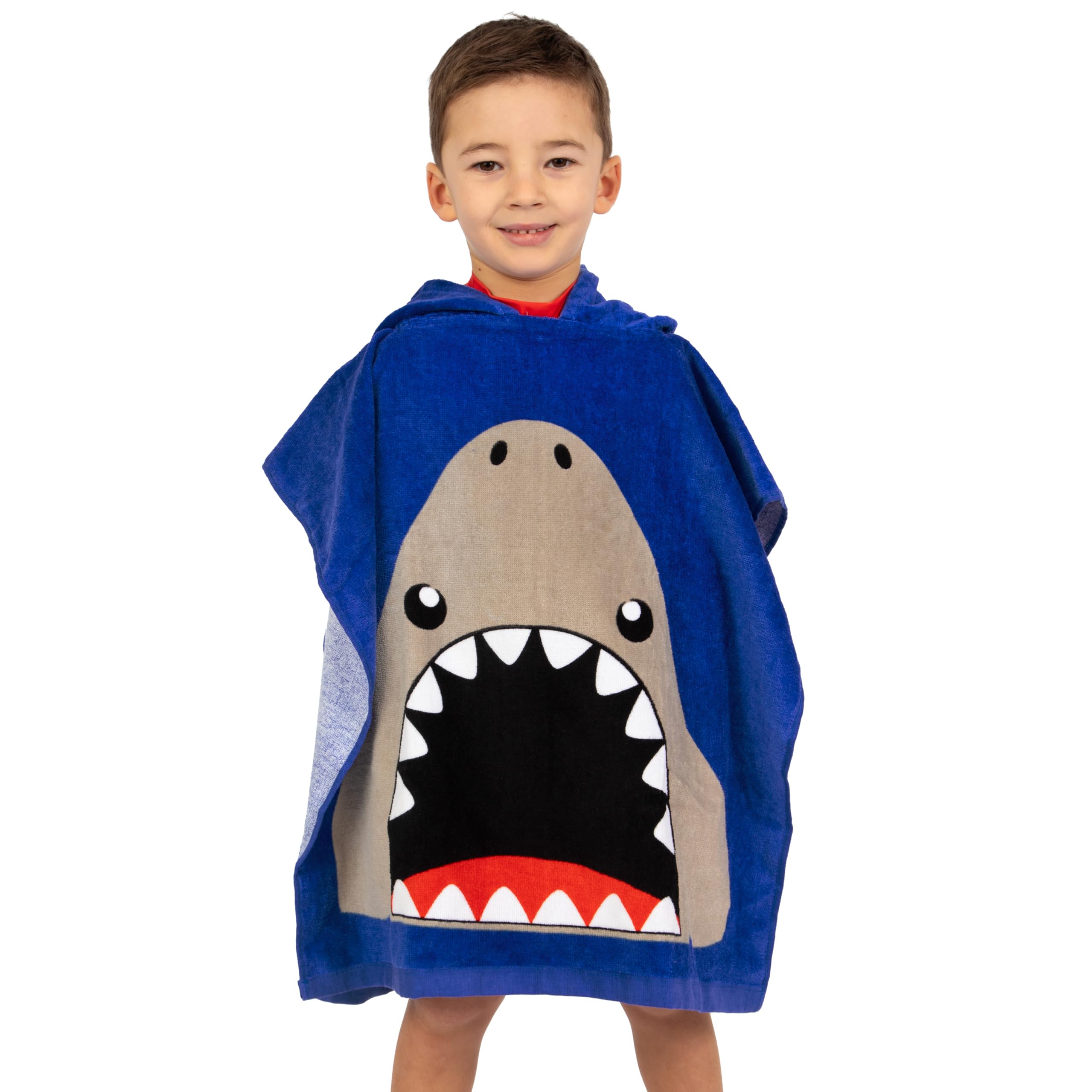 Harry Bear Poncho Mare Bambino, Accappatoio Ragazzo Con Cappuccio, Poncho Bambini Squalo, Accappatoio Bambino Cotone, Taglia Unica, Blu