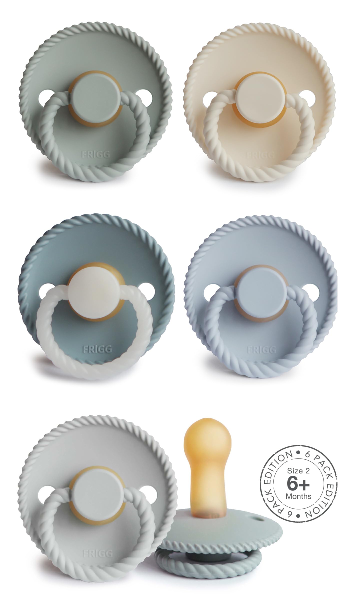 FRIGG Multipack Latex-Schnuller | 6'er Packung | Naturgummi/Naturkautschuk | Hergestellt in Dänemark | Symmetrischer Sauger in Kirschform | (Ocean Dream, Größe 2 (6-18 Monate))