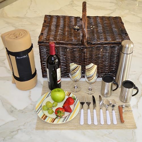 Miniatura 10 de Picnic at Ascot Surrey Willow Cesta de picnic con servicio para 2 personas con manta y juego de café, diseñada, montada y aprobada de calidad