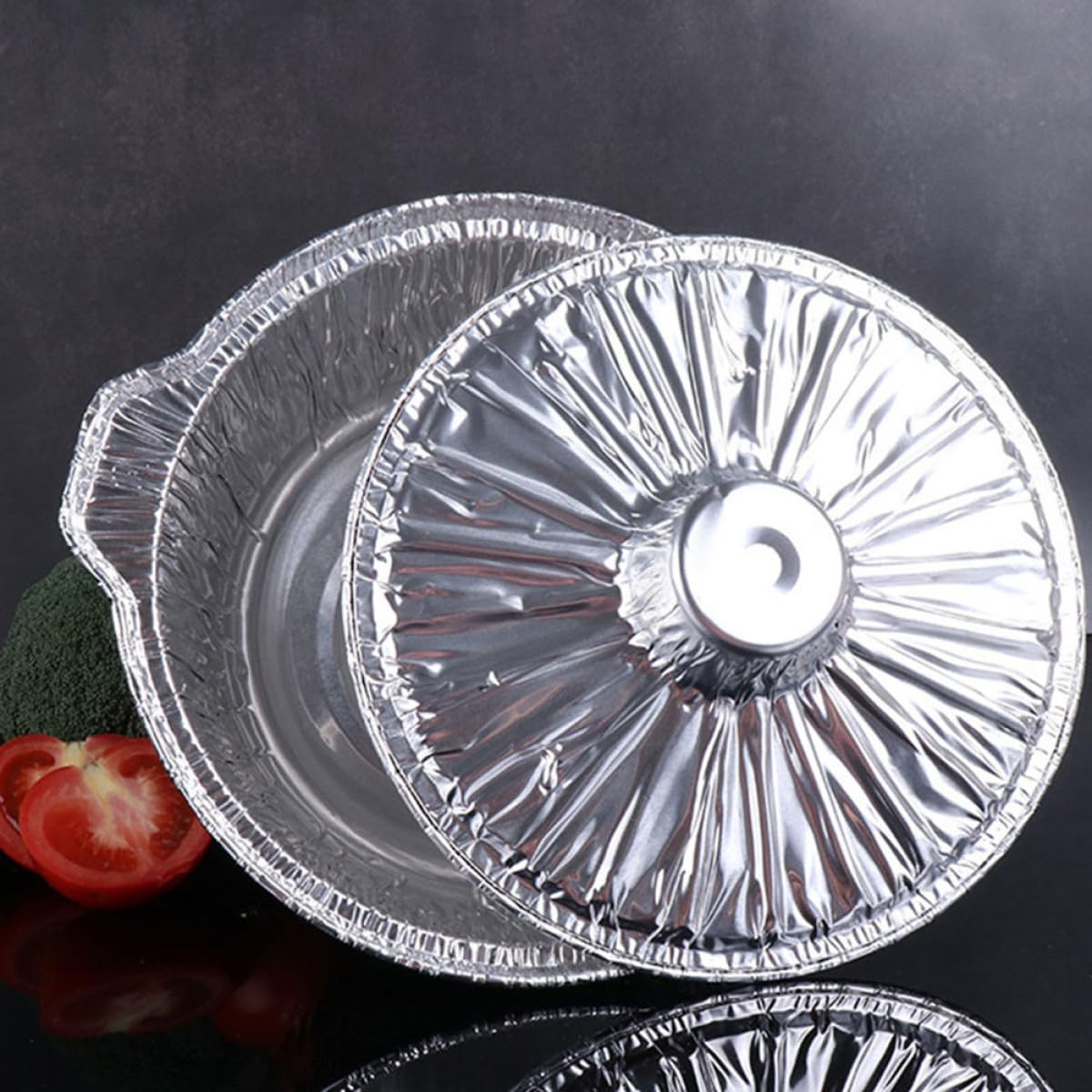 FRCOLOR Bandeja para Asar y Cocinar Portátil de Papel de Aluminio 5300ml Tapa, Sartenes de Aluminio Desechables para Barbacoa y Picnic, Apta para Horno y Almacenamiento de Alimentos