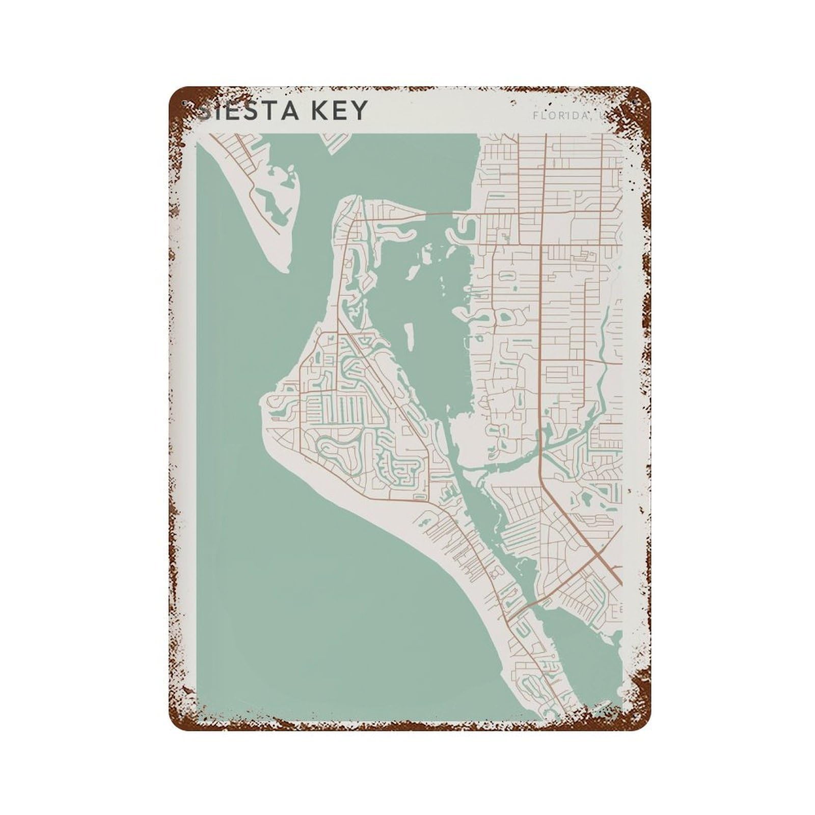 xiaoxiaoshen Siesta Key Map Florida Travel Gift Scandi Wall Decor Art Metal Tin Poster Modern Home Decor Art Home Bar Shop Decorations Vintage Sign 40x30cm