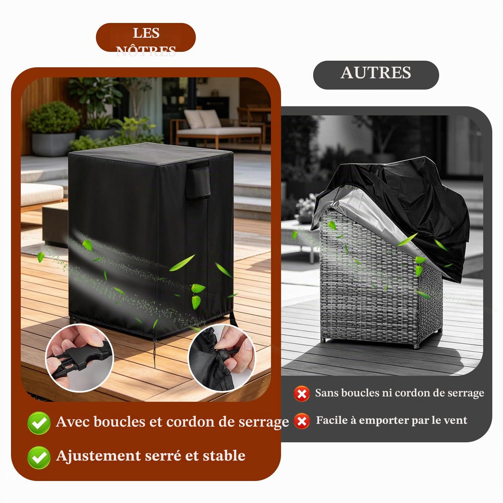 Onlyme – Housse de foyer carrée en tissu Oxford 420D au propane imperméable avec cordon de serrage pour foyer à gaz et brasero – 55 x 55 x 89 cm