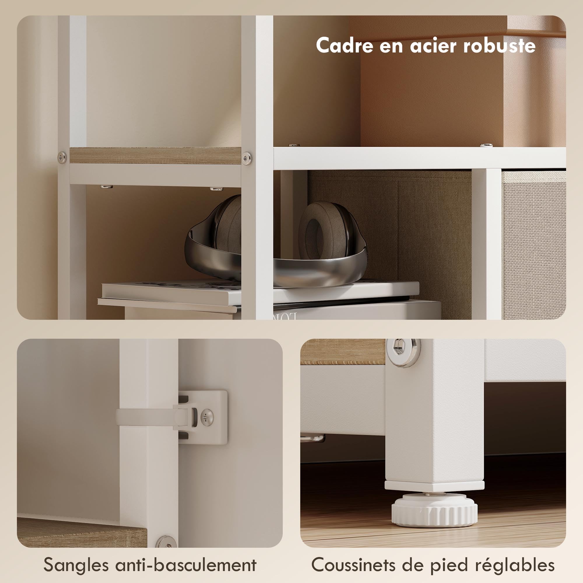 HOMCOM Mueble de almacenaje de 6 Niveles, librería con 2 cajones de Tela, 9 estantes Abiertos, Mueble de almacenaje con Estructura de Acero para salón, Estudio, Dormitorio, 72,5 x 30 x 150 cm,