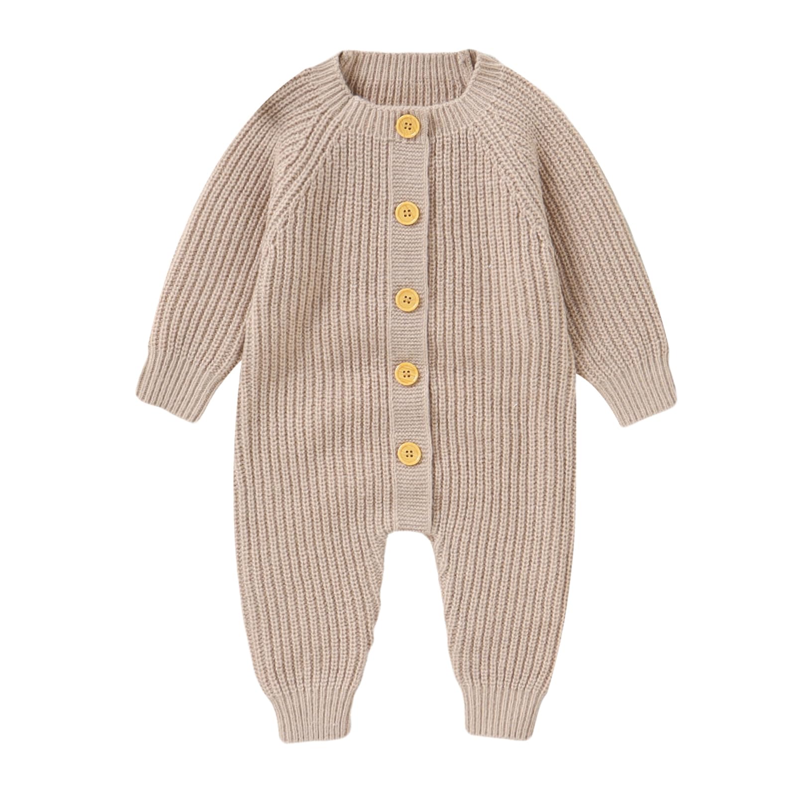 LAWKUL Baby Romper Long Sleeve Ultra-Soft Stretchy One-Piece with Button Closure Machine Washable Unisex Playsuit Khaki 6-9M