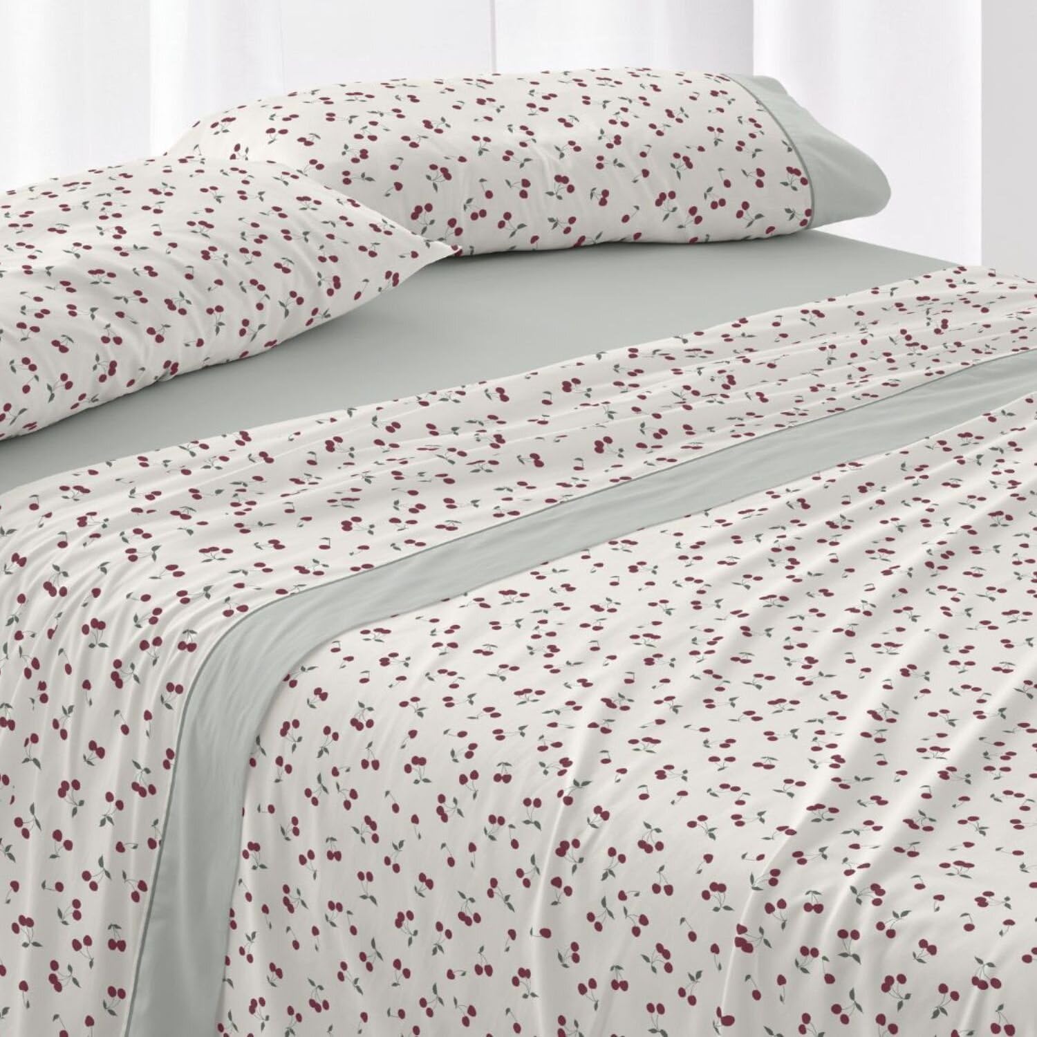 Burrito Blanco | Juego de sábanas | Cama de 150 a 160cm. (+Medidas Disponibles) | Diseño 546 | Color Cereza (150-160x190/200cm.)