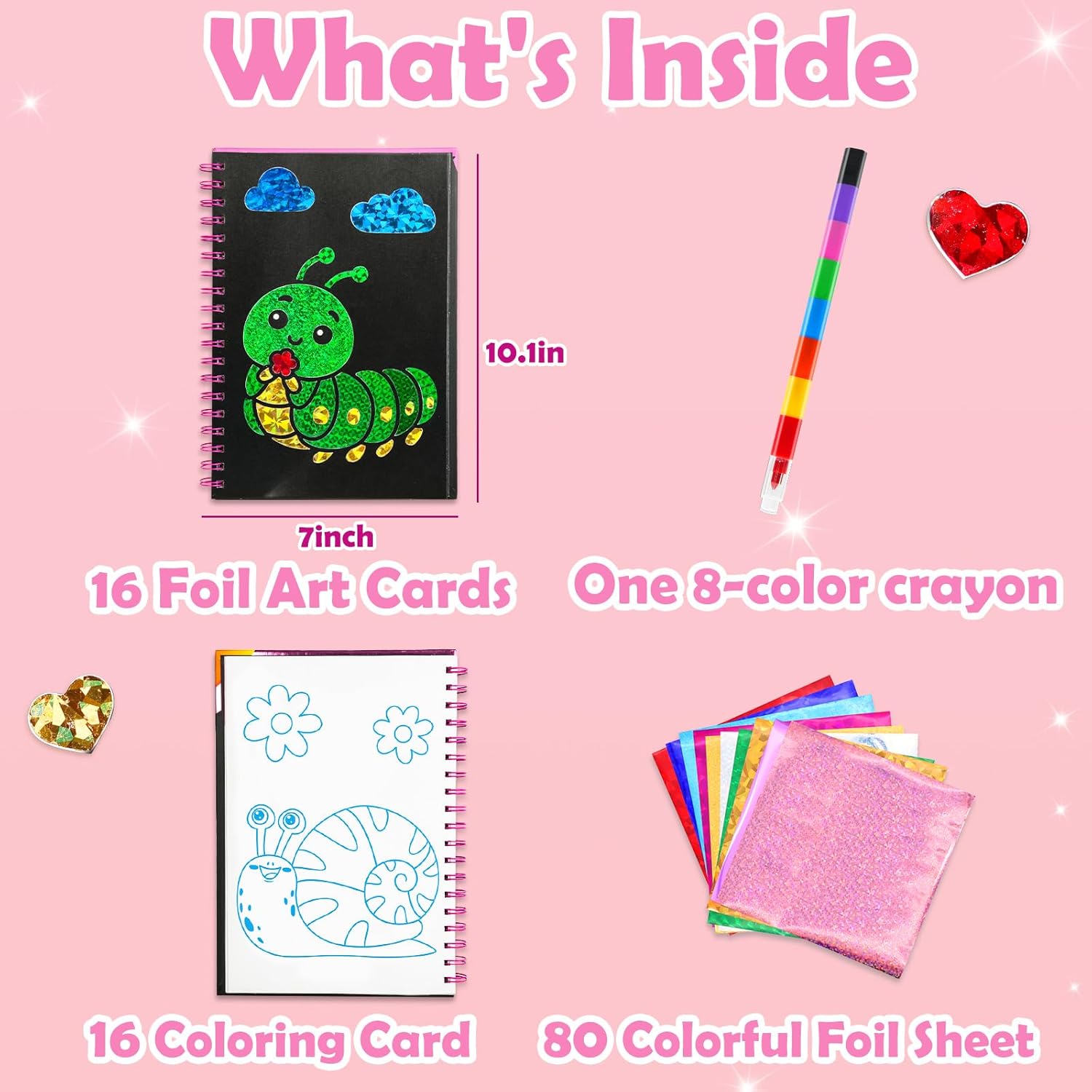 FUNNYB&G Foil Art Craft Kit for Girls 4-10 Years Old: Mess-Free & No-Glue, Create 16 Sparkly Interesting Insects Pictures – Perfect Travel Toy & Birthday Gift for Kids (Insects)