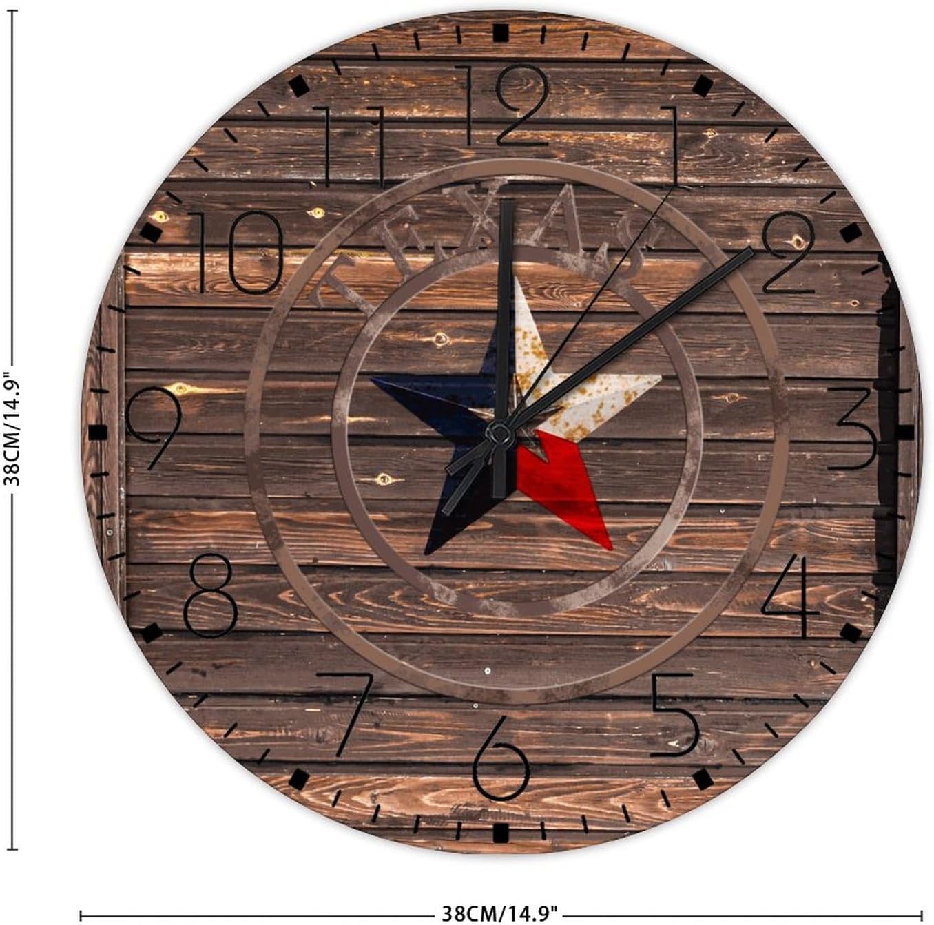 15" Silent Non-Ticking Wall Clocks Battery Operated Texas Lone Star Home Map Home Decoration for Classroom Texas Love Cowgirl Cowboy Country Round Wooden Wall Clock Vintage for Kid's Room Warehouse