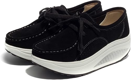 Amazon Uroi ウォーキングシューズ レディース 厚底 スニーカー 5cm 春秋 スエード レースアップ ランニング スポーツシューズ トーニング ダイエット 歩行姿勢調整 矯正靴 Uroi スニーカー