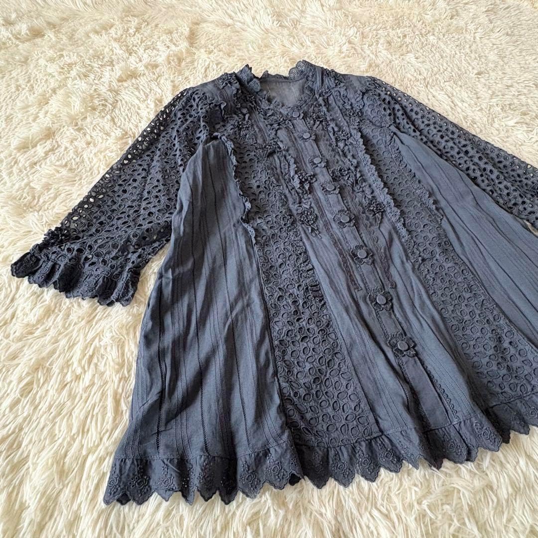 未使用タグ付✨ びーどろぽえむ　カットワークレースチュニック　花モチーフ　M〜L 未使用タグ付✨ びーどろぽえむ カットワークレースチュニック 花