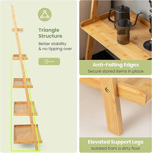 Miniatura 7 de Tangkula Estantería de escalera de 5 niveles, estantería de bambú de 72 pulgadas de alto con deflectores y kits antivuelcos, soporte para plantas