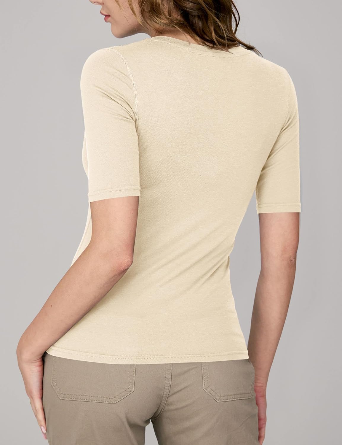 Amoretu Women's V Neck T Shirts Slim Fitted Half Sleeve Tops Basic Tees - Image 5