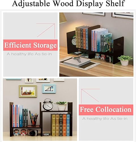 Vista 4 de VOVCIG Organizador de escritorio, estante de almacenamiento de oficina, estante ajustable de madera, estantería pequeña, estante de almacenamiento