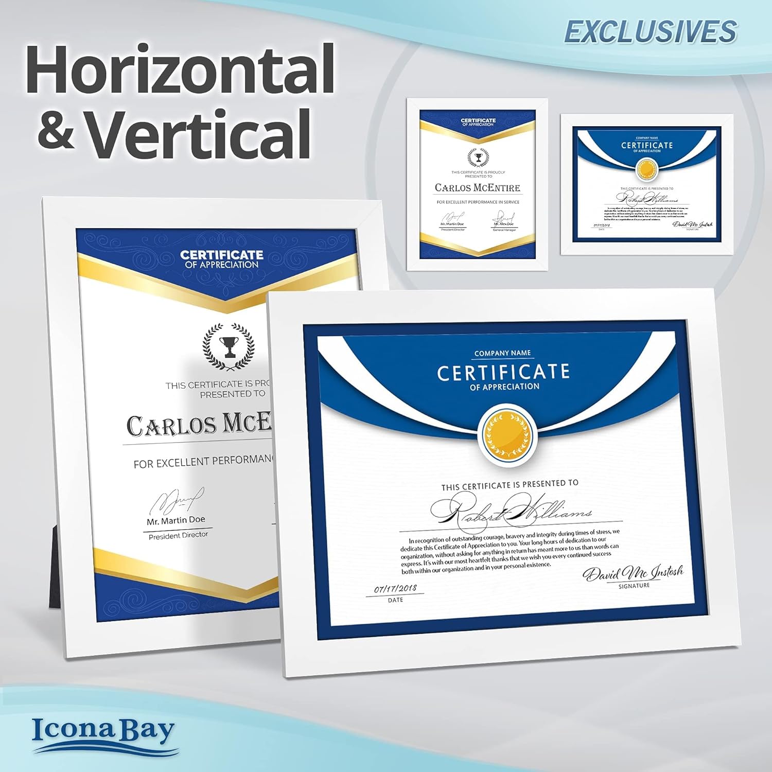 Icona Bay 8.5x11 Diploma Frames (White, 6 Pack), Sturdy Wood Composite Certificate Frames, Sleek Document Frames Bulk, Sleek Design, Table Top or Wall Mount, Exclusives Collection
