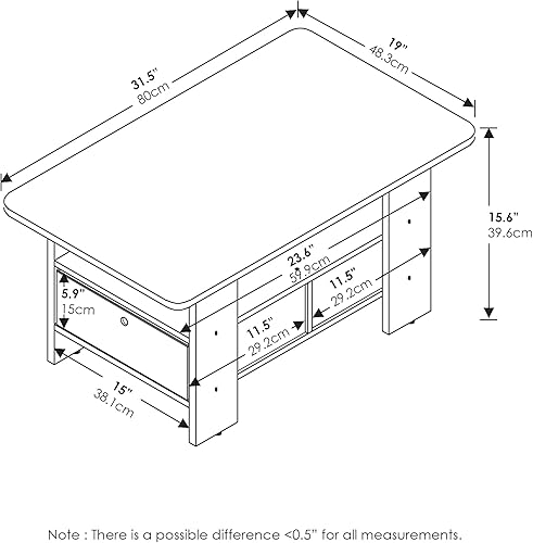 Miniatura 3 de Furinno 11158DBRBK - Mesa de centro con almacenaje