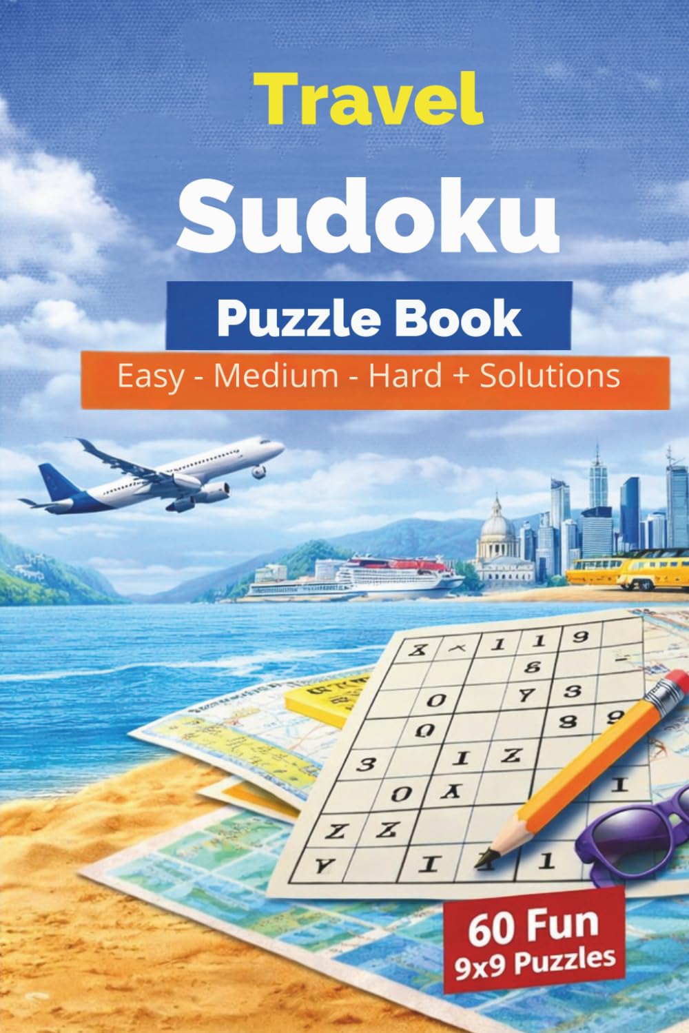 Travel Sudoku Puzzle Book: Easy-Medium-Hard + Solutions 60 Fun 9x9 Puzzles