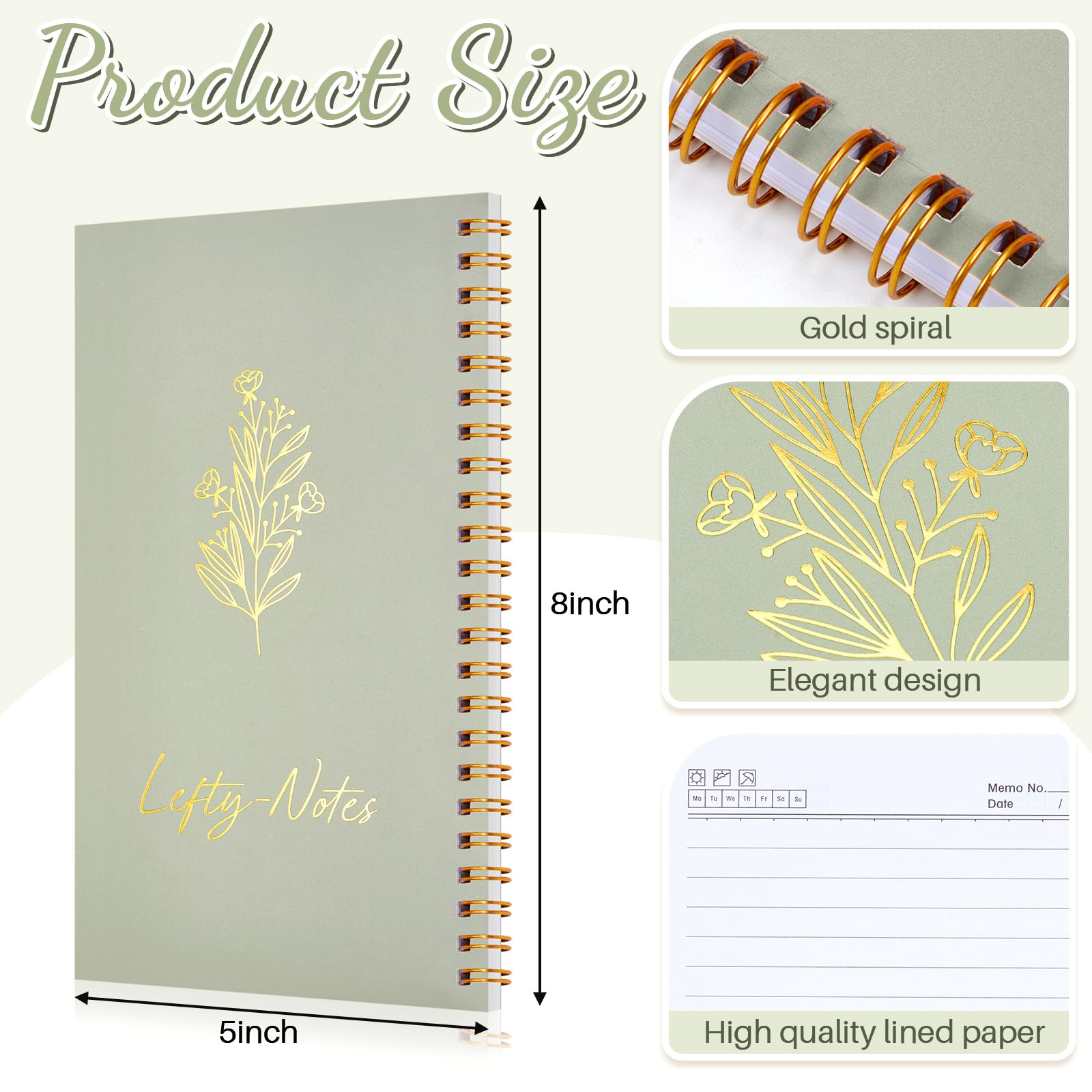 Lewtemi 3 cuadernos para zurdos de 8 x 5 pulgadas, cuaderno de papel encuadernado con alambre para escuela, universidad, suministros para trabajadores de oficina, uso más fácil, 50 hojas/100 páginas