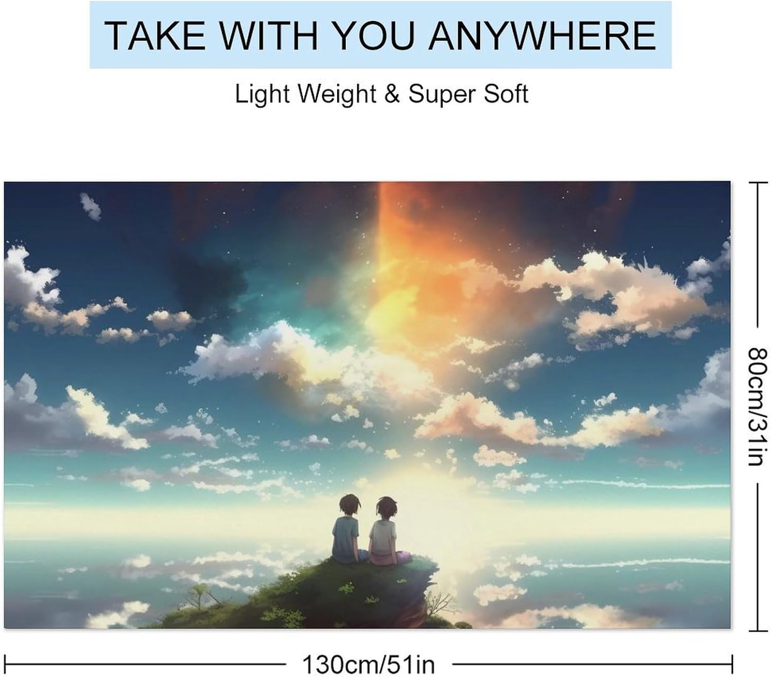 Anime Sky Beach Towel 31"x51" Double-Sided Plush Towel for Adults, Travel, Pool, Gym & Sports Sand-Free Quick-Dry Bath Towel - Lightweight, Super Absorbent, Sandproof image 2