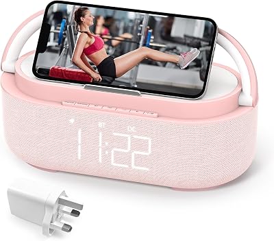 COLSUR Bluetooth Speaker, 15W Fast Wireless Charger, FM Radio, Bedside Night Light for Heavy Sleepers, Snooze, Dimmable LED Display, 2500mAh Battery USB Charging Port