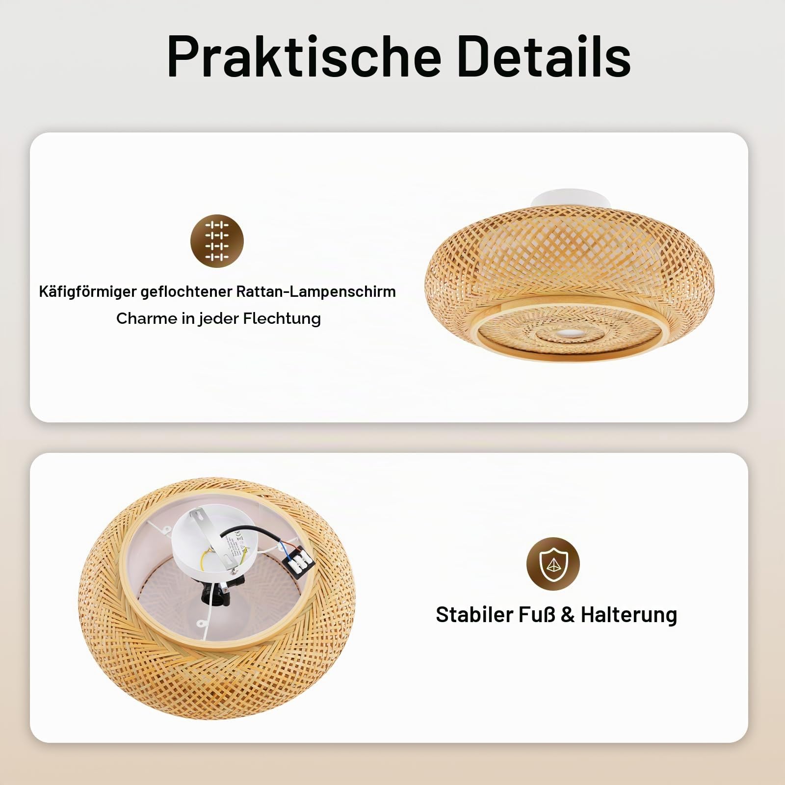 Bambus Deckenleuchte LED, Rattan Lampe mit Fernbedienung, Dimmbare Deckenlampe – Handgewebte Naturfaser Pendelleuchte E27 40W, Kronleuchter für Wohnzimmer, Schlafzimmer, Flur, Küche (40cm, Gelb)