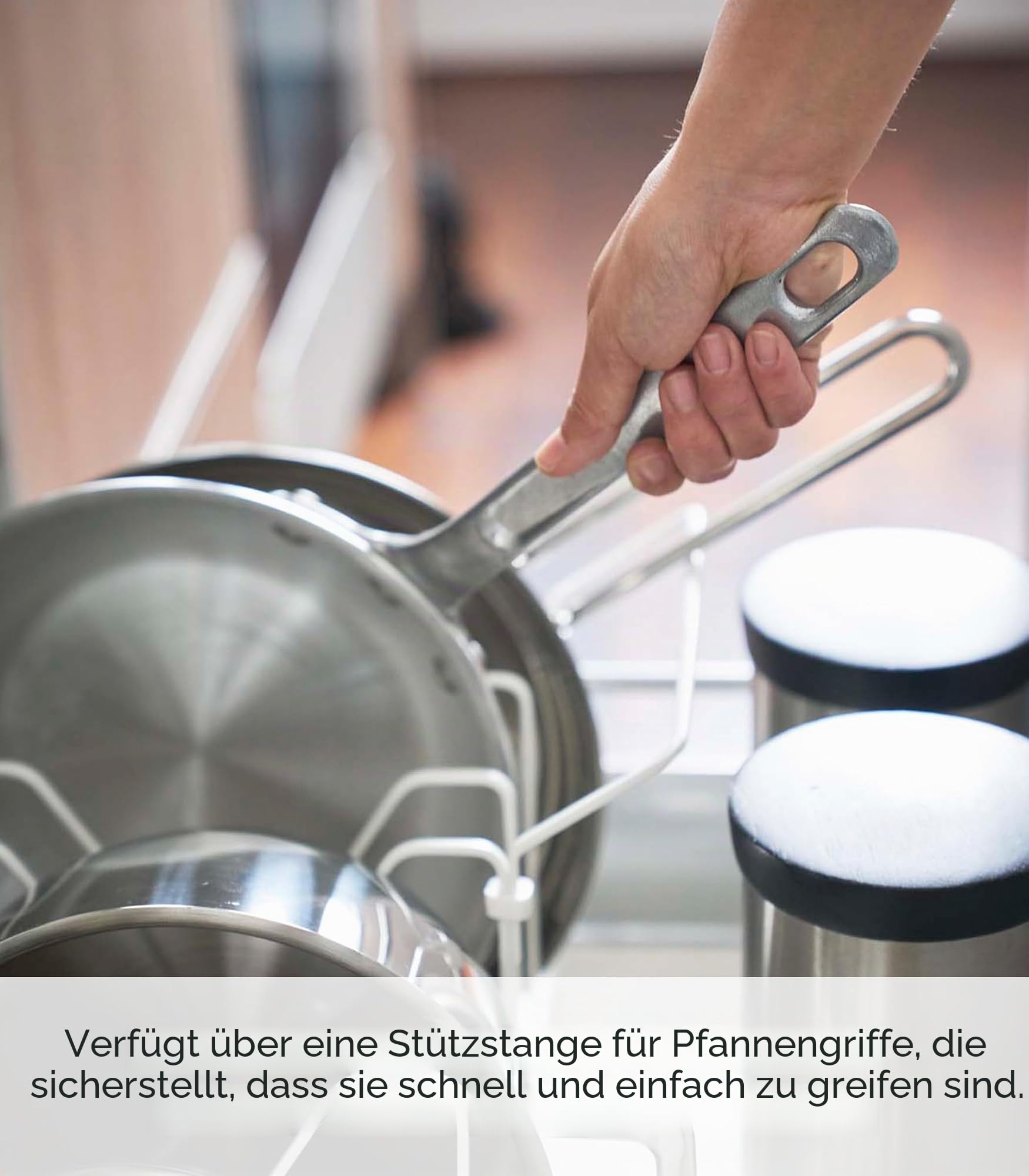 YAMAZAKI 3840 TOWER Extendable Lid & Pan Holder, white, ABS Resin/Steel, 4582 x 20 x 17.5 cm