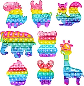8 Pcs Poppet Fidget Toy, Pop It Fidget Toys Rainbow Push Fun Fidgets Toys, Various Animal Sensory Fidgets Toy, for Learning Relaxation and Relieving Stress Used by individuals aged 15 and above