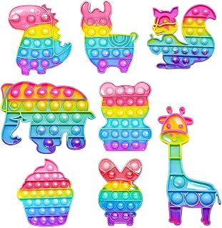 8 Pcs Poppet Fidget Toy, Pop It Fidget Toys Rainbow Push Fun Fidgets Toys, Various Animal Sensory Fidgets Toy, for Learning Relaxation and Relieving Stress (Used by individuals aged 15 and above)