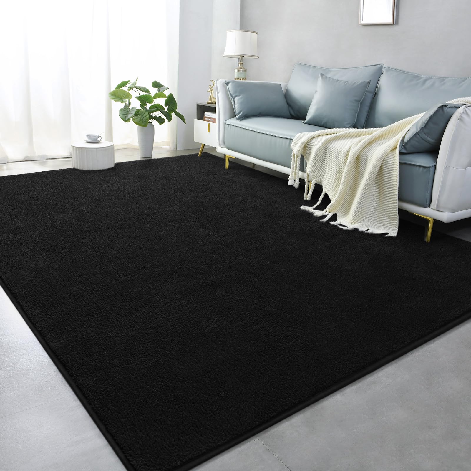 Lascpt Soft Area Rug for Living Room, 4x6 Ft Black Rug Thicken Memory Foam Large Rug for Bedroom, Modern Throw Rug for Girls Boys Women Kids, Carpet for Bedroom Nursery Room Decor