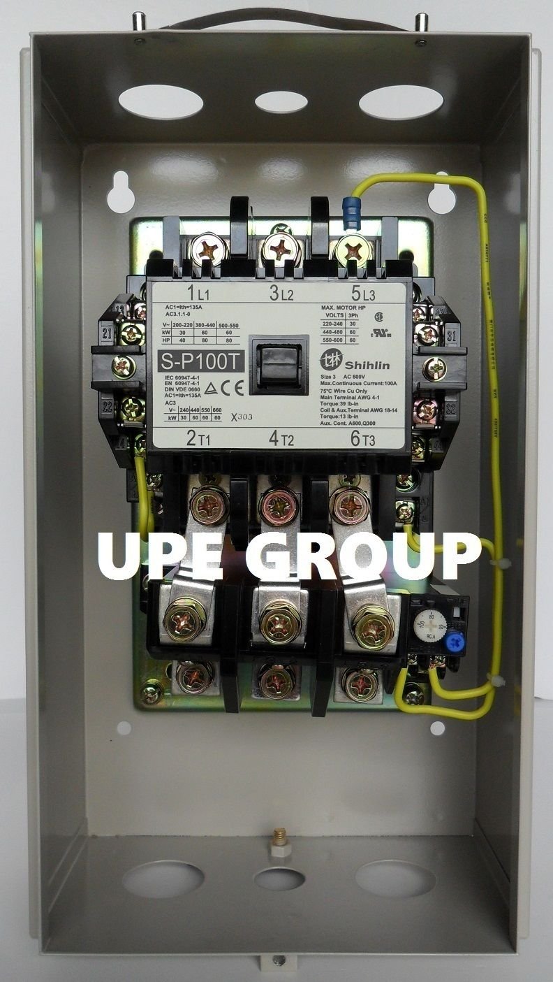 Close-up view of the Shihlin S-P100T contactor and attached overload relay.