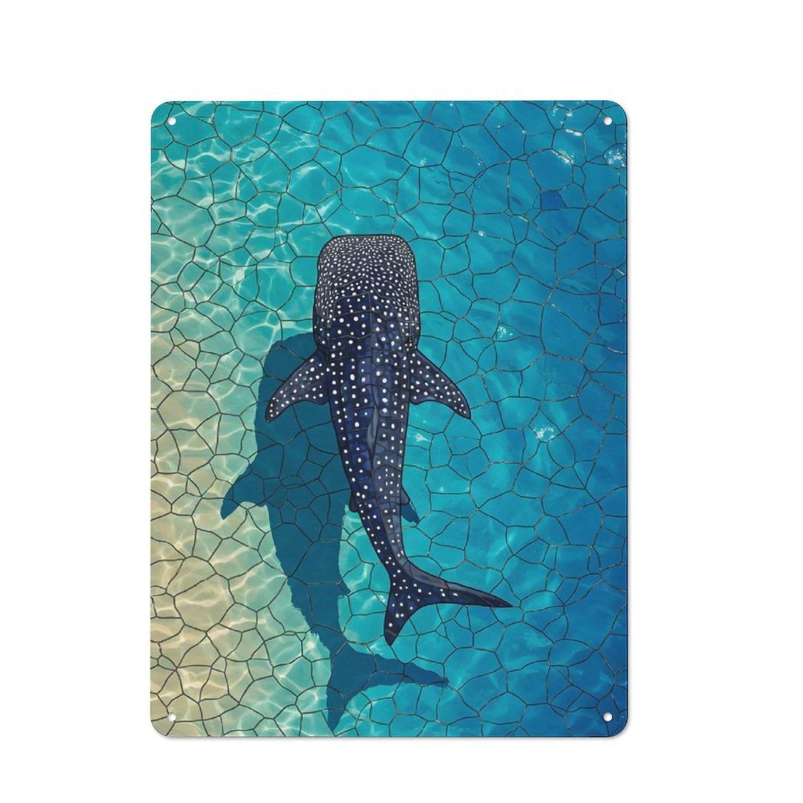 Junmoney Whale Shark Stained Glassed Vintage Tin Sign 40X30cm With For Living Room Or Hallway, For Living Room Decor Lovers