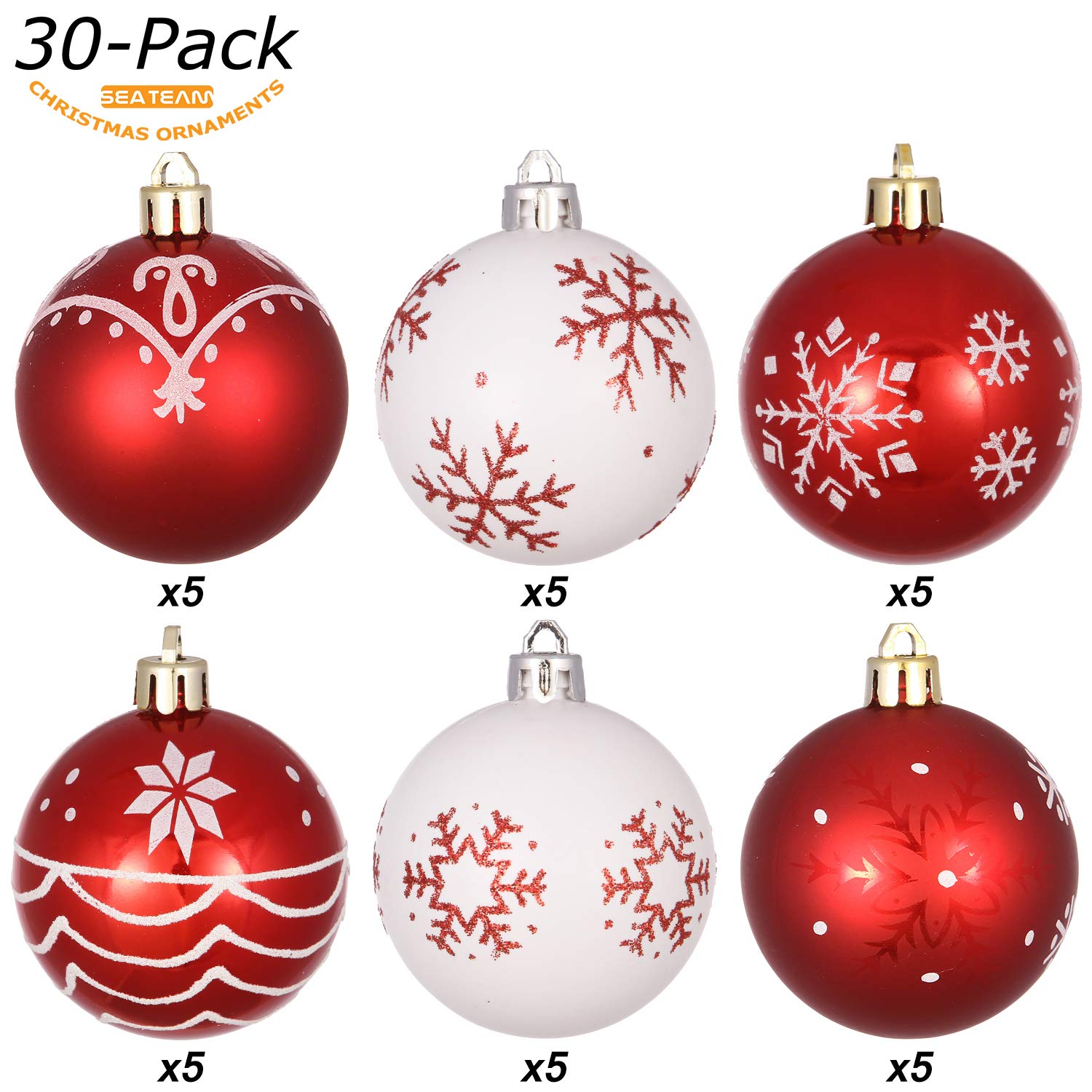 Sea Team 60mm Boules Noël Brillantes peintes 30 pièces déco Sapin | 30 boules de Noël brillantes peintes de 60 mm, à suspendre pour la décoration du sapin de Noël