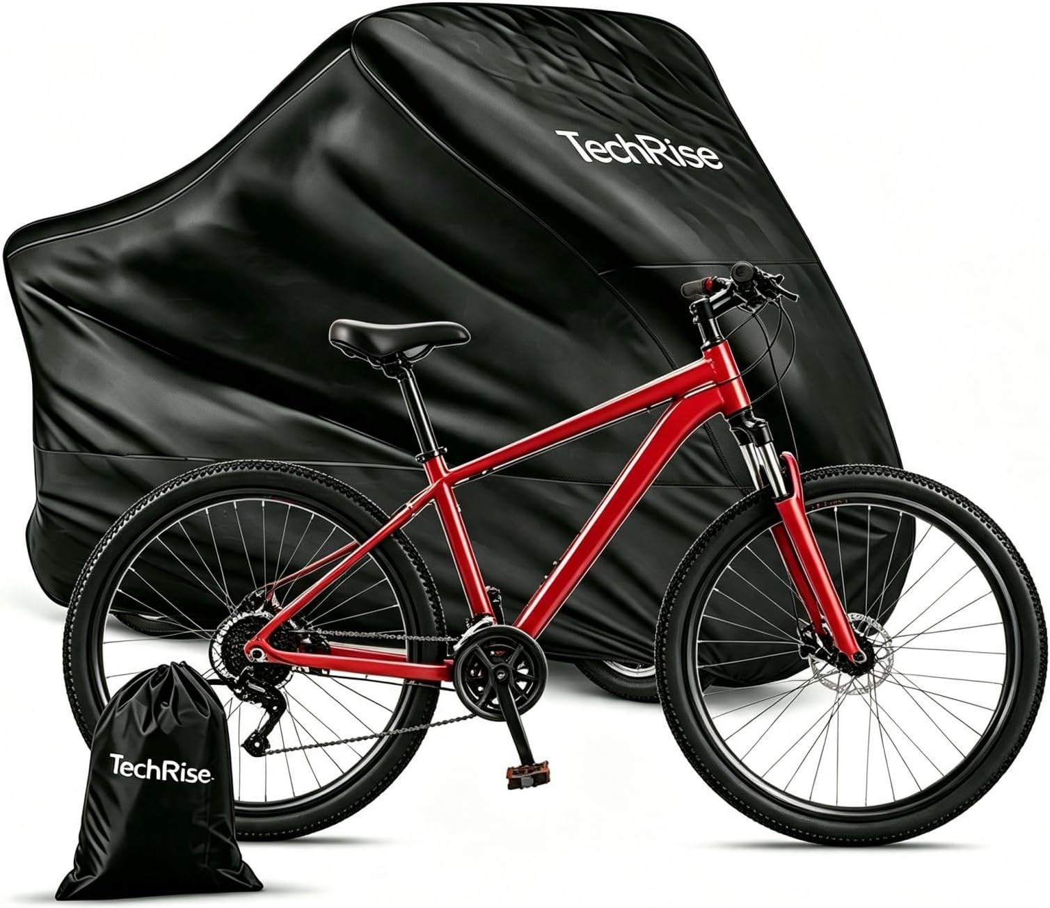 TechRise Bike Cover for 2-3 Bikes, Outdoor Motorbike Covers 220CM Long, 210D Oxford Waterproof Bicycle Cover Anti Wind Dust Rain UV with Lock-holes & Storage Bag for Mountain bikes/Road Bikes (Black)