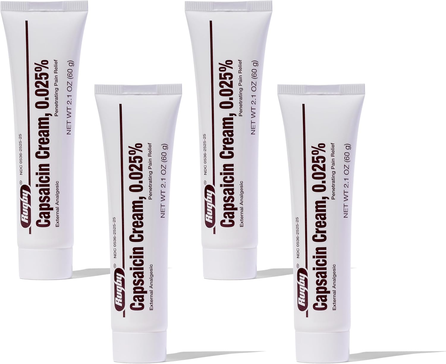 Rugby Capsaicin 0.025% Cream for Penetrating Pain Relief - 2.1 Oz (60g) (6 Pack)