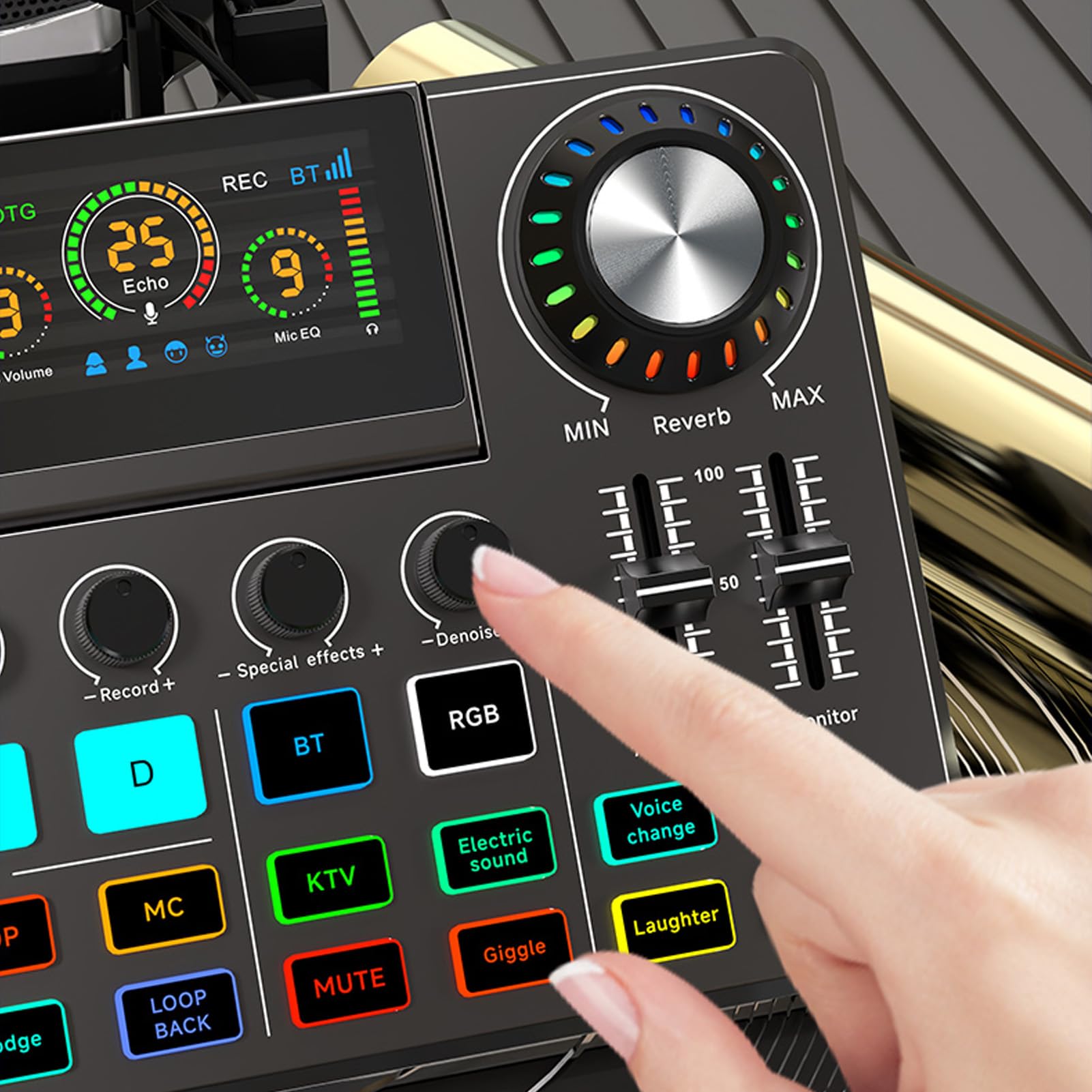 Asixxsix Gaming Audio Mixer, Mały Sprzęt Podcastowy na żywo Karta Dźwiękowa z Regulowanym Ekranem LED Profesjonalny Interfejs Dźwiękowy DJ Mikser Płyta Dźwiękowa do PC Telefon
