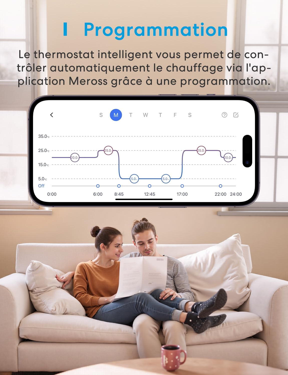 Meross Thermostat Connecté Matter pour Chaudière Gaz/Chauffage au Sol à Eau | Thermostat WiFi Compatible avec Apple Home, Alexa et Google Home, Capteur Externe, Détection de Fenêtre Ouverte, Blanc