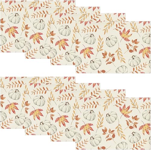 Miniatura 13 de Artoid Mode Juego de 6 manteles individuales de otoño con hojas de arce azul, 12 x 18 pulgadas, manteles individuales de otoño para decoración