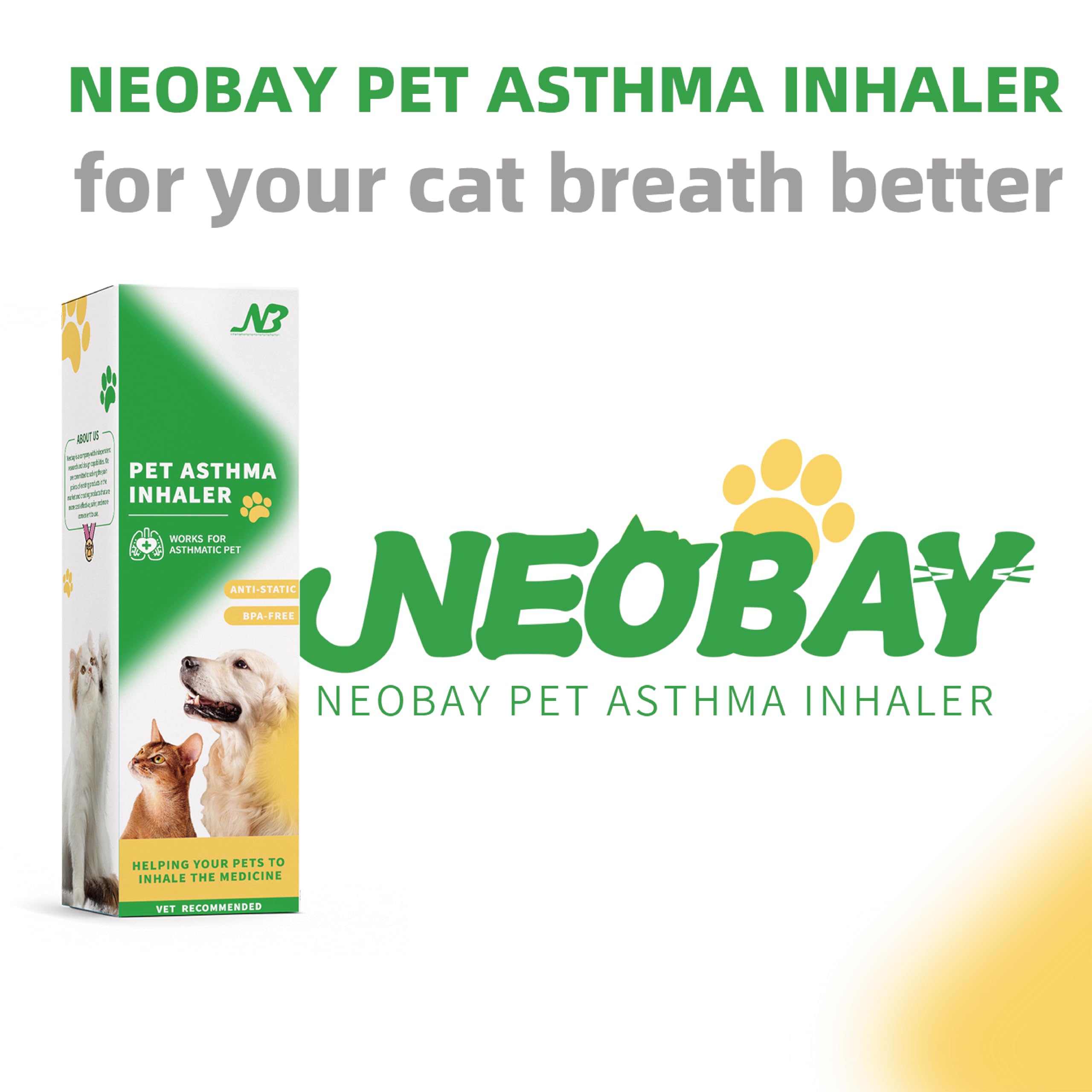 Neobay Inhalateur d'espacement pour chat avec sucette de panique unique et indicateur de respiration sensible – Conçu pour les chats souffrant d'asthme et de problèmes respiratoires, comprend 2