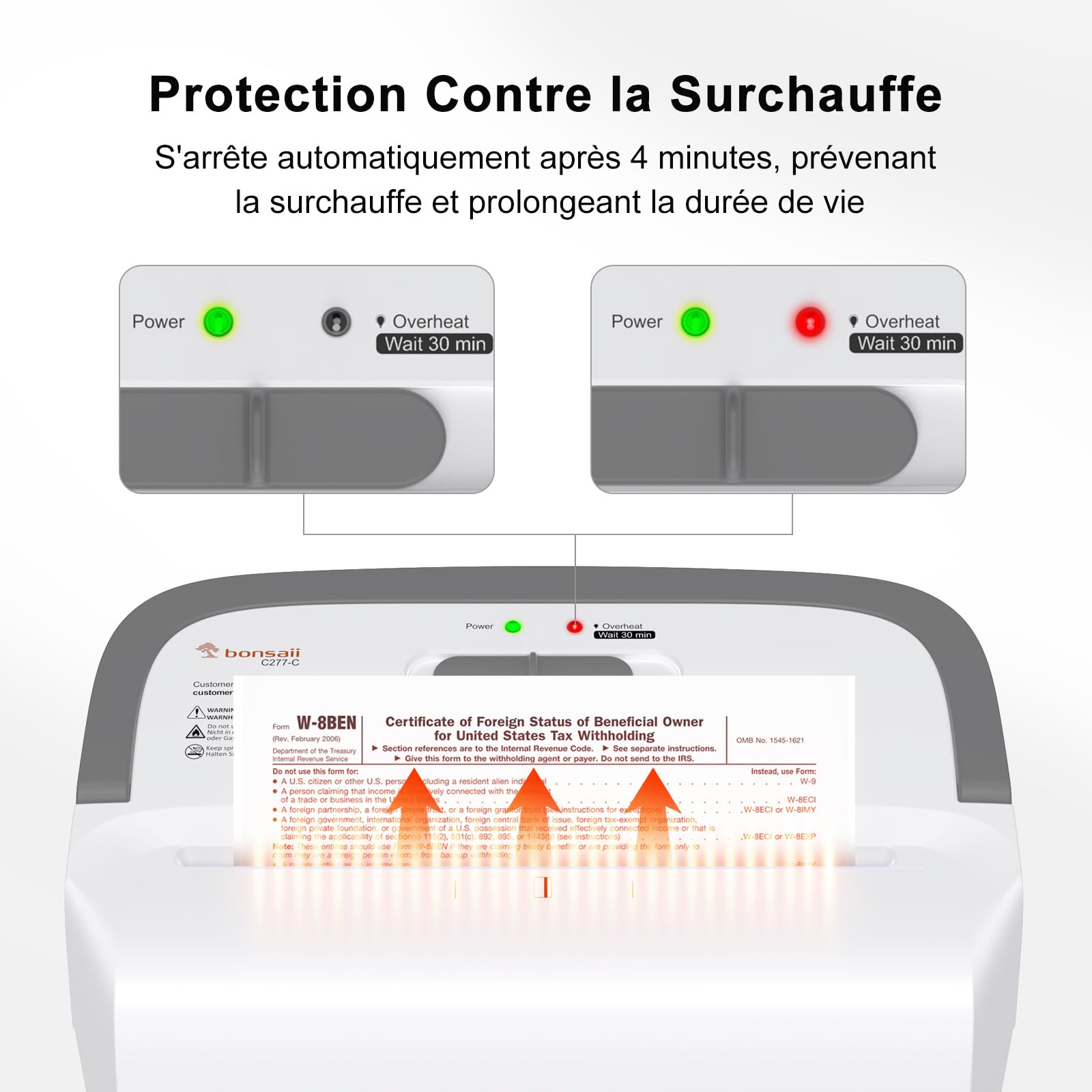 Bonsaii Destructeur de Documents, Broyeur 8 Feuilles, Coupe Croisée 5x18mm, Sécurité P-4, Déchiqueteuse pour Cartes & Trombones, Protection Surchauffe, Bac 13L pour Bureau & Maison, C277-C
